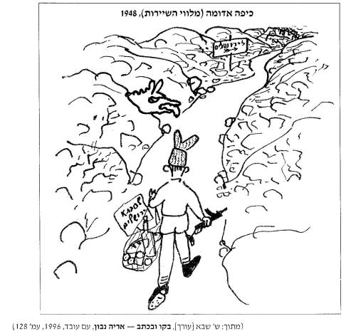 קריקטורה — קשיי מלחמת העצמאות (אריה נבון 1948) — מקור חזותי, שאלת בגרות בונים מדינה