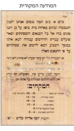 מטרות הפעילות הציונית — מודעת 'דרושים' לגיוס עובדי בניין, יפו 1909 — מקור חזותי 2 מתוך 2, שאלת בגרות ציונות